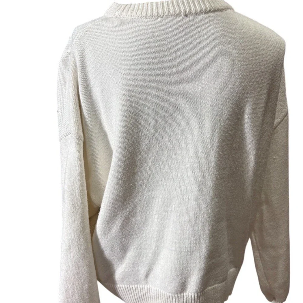 Express Sweater Womens XL Ivory Faux Pearl Embellished Crew Neck Oversized - Picture 4 of 7